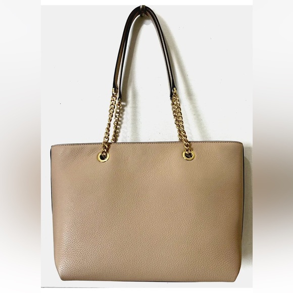 New Michael Kors Jet Set Medium Front Zip Chain Tote Pebble Leather Buff - Picture 4 of 6